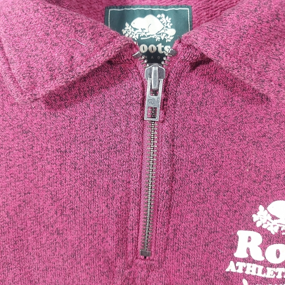 Roots 1/4 Zip Collared Heathered Cranberry Sweatshirt, Mens XS - Picture 5 of 9